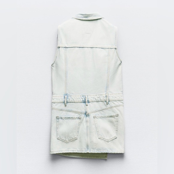 ZARA NEW Women’s Sleeveless Blue Denim Mini Dress Size Small Lapel Collard NWT - Picture 7 of 7
